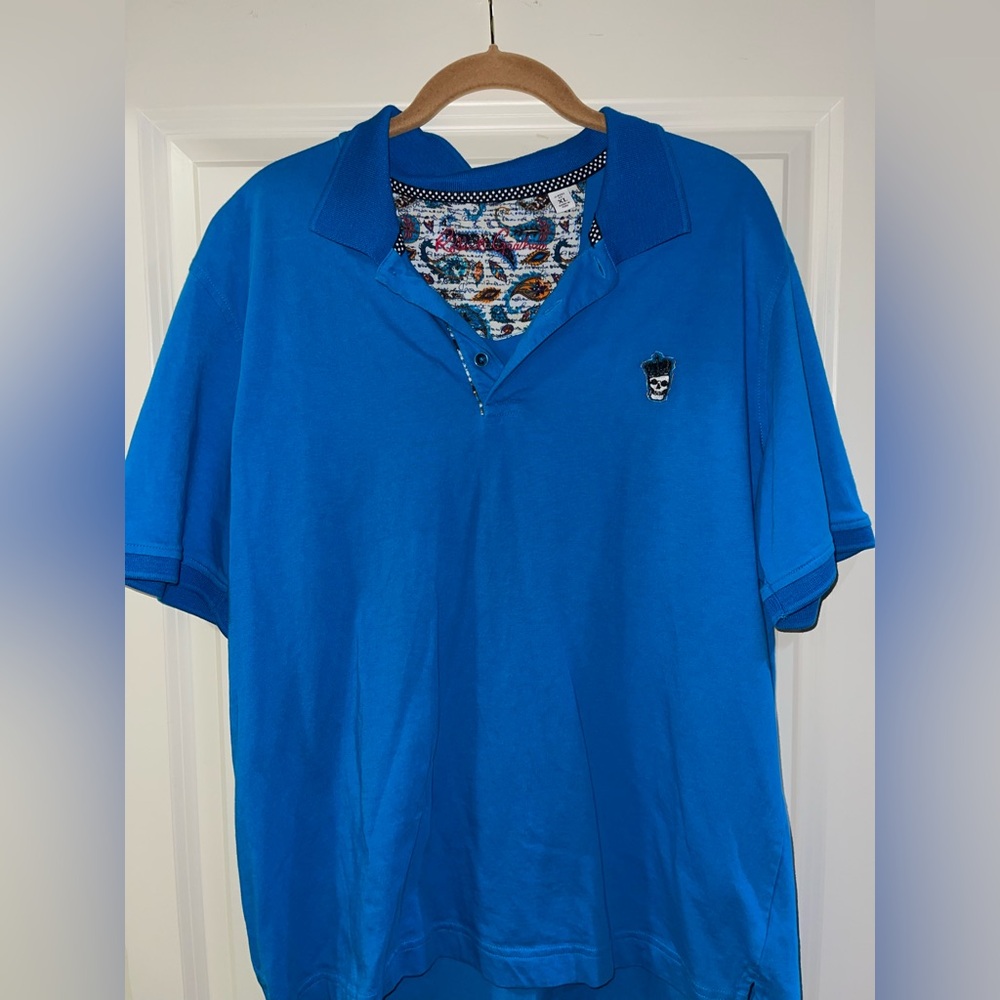 Robert Graham Men's SS Classic Fit Pullover Polo Shirt Teal Embroidered Skull XL